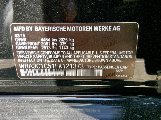 WBA3C1C51FK121373 - 2015 BMW 328 I SULE BLACK photo 10