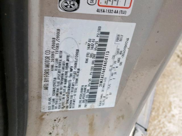 2FMZA57685BA58113 - 2005 FORD FREESTAR S GRAY photo 10