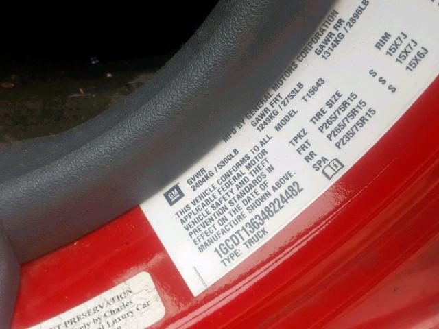 1GCDT136348224482 - 2004 CHEVROLET COLORADO RED photo 10