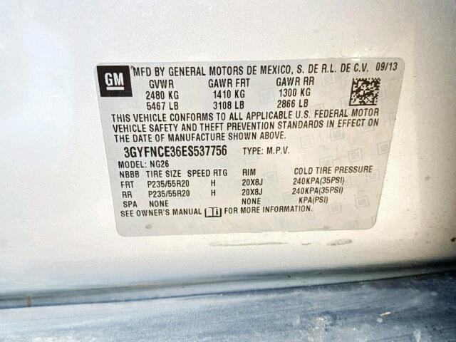 3GYFNCE36ES537756 - 2014 CADILLAC SRX PERFOR 银色 照片 10