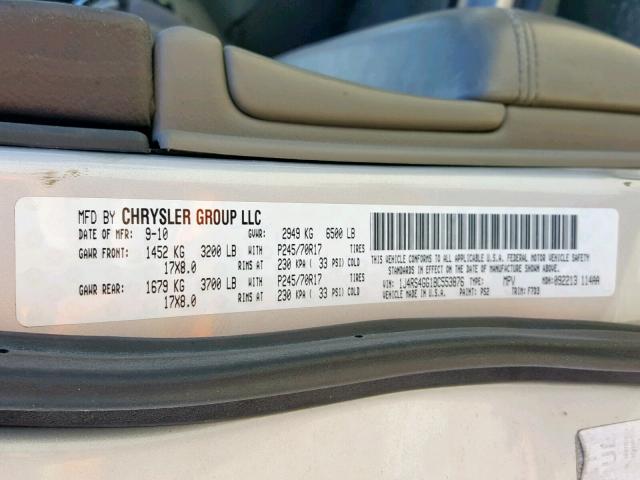 1J4RS4GG1BC553876 - 2011 JEEP GRAND CHER SILVER photo 10