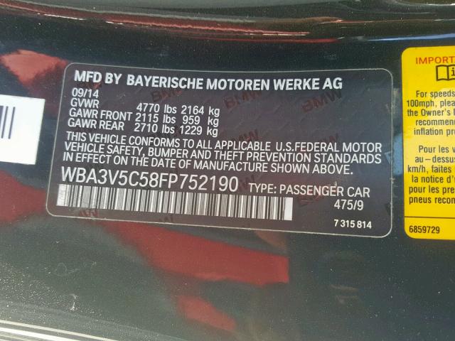 WBA3V5C58FP752190 - 2015 BMW 428 I BLACK photo 10