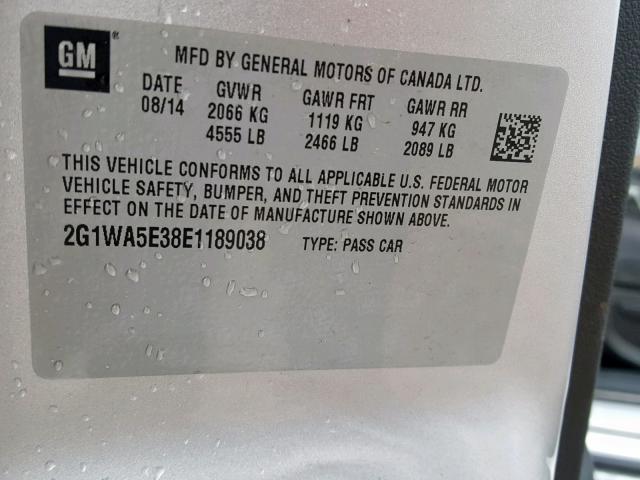 2G1WA5E38E1189038 - 2014 CHEVROLET IMPALA LIM SILVER photo 10