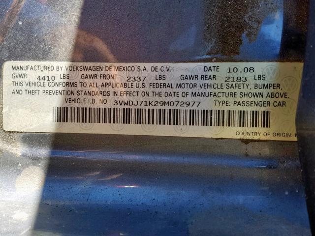 3VWDJ71K29M072977 - 2009 VOLKSWAGEN GLI ნაცრისფერი ფოტო 10