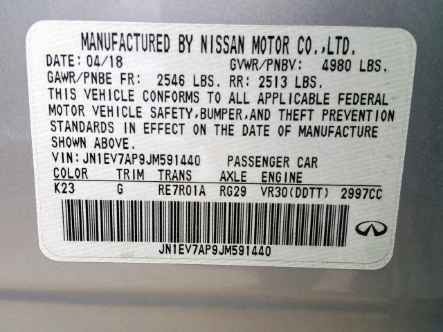 JN1EV7AP9JM591440 - 2018 INFINITI Q50 LUXE GRAY photo 10