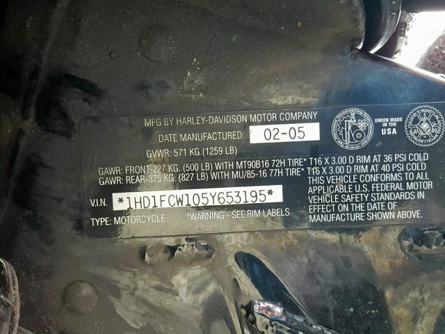 1HD1FCW105Y653195 - 2005 HARLEY-DAVIDSON FLHTCUI MAROON photo 10