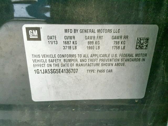 1G1JA5SG5E4136707 - 2014 CHEVROLET SONIC LS BLACK photo 10