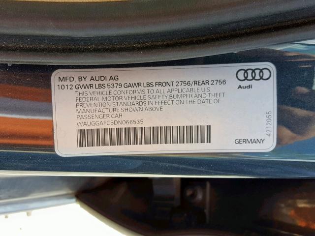 WAUGGAFC5DN066535 - 2013 AUDI A6 PREMIUM GRAY photo 10