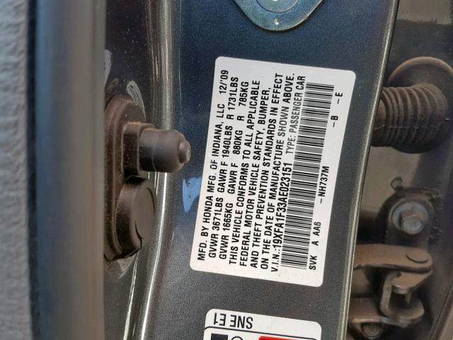 19XFA1F33AE023151 - 2010 HONDA CIVIC VP GRAY photo 10