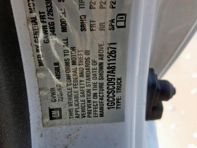 1GCCSCD97A8112671 - 2010 CHEVROLET COLORADO L WHITE photo 10