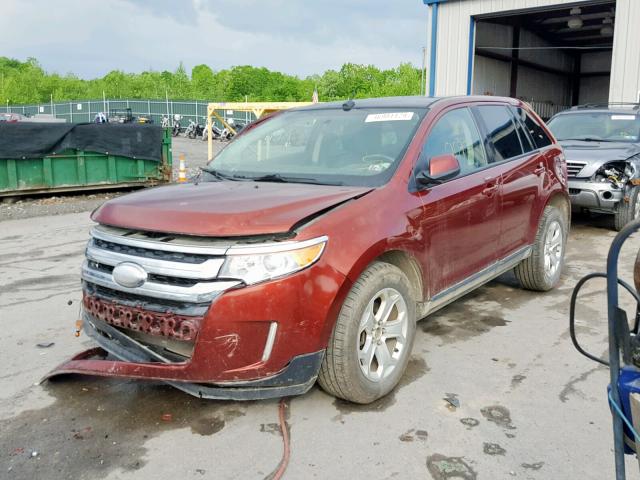 2FMDK4JC6EBA22453 - 2014 FORD EDGE SEL RED photo 2