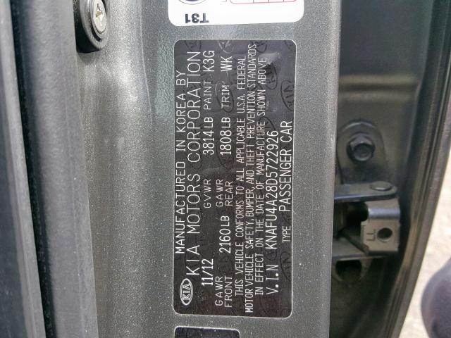 KNAFU4A28D5722926 - 2013 KIA FORTE EX GRAY photo 10