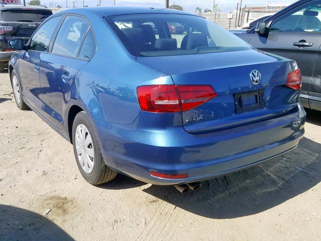 3VW2K7AJXFM327091 - 2015 VOLKSWAGEN JETTA BASE BLUE photo 3