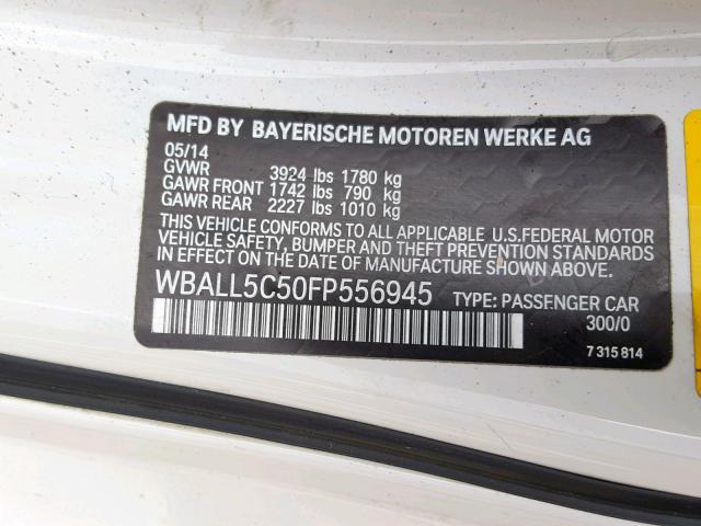WBALL5C50FP556945 - 2015 BMW Z4 SDRIVE2 WHITE photo 10