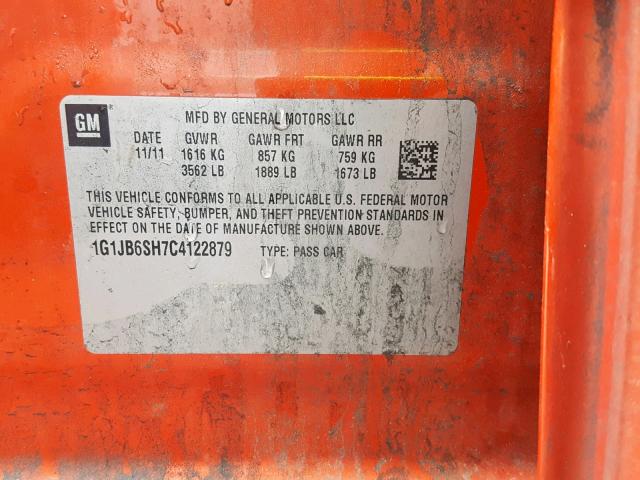 1G1JB6SH7C4122879 - 2012 CHEVROLET SONIC LS ORANGE photo 10