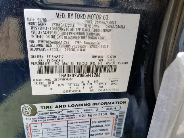 1FMDK02W08GA41286 - 2008 FORD TAURUS X S BLUE photo 10