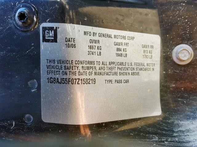 1G8AJ55F07Z158219 - 2007 SATURN ION LEVEL BLUE photo 10