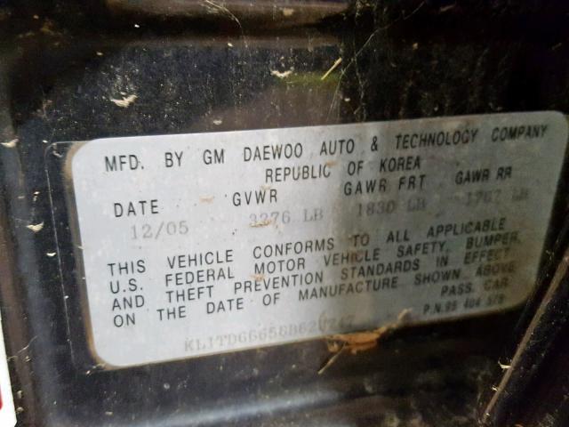 KL1TD66656B623747 - 2006 CHEVROLET AVEO BASE Qara foto 10