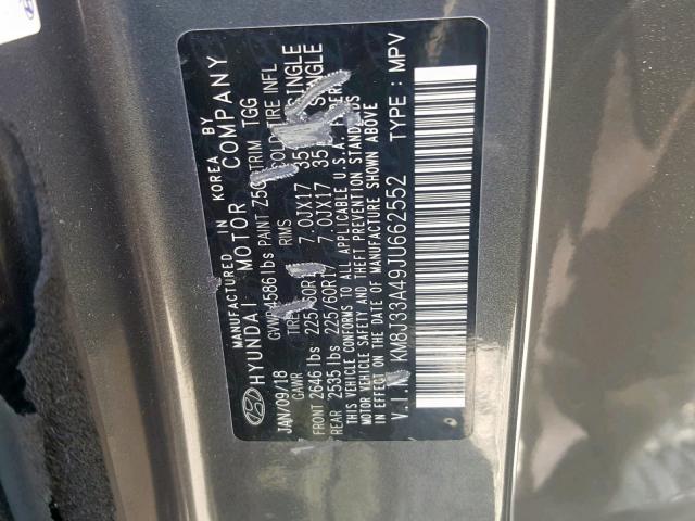 KM8J33A49JU662552 - 2018 HYUNDAI TUCSON SEL GRAY photo 10