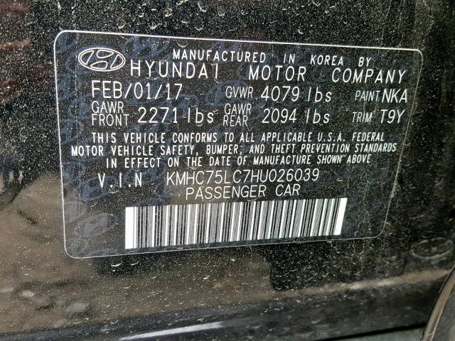 KMHC75LC7HU026039 - 2017 HYUNDAI IONIQ SEL BLACK photo 10