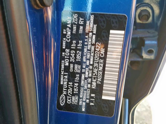 KMHCT5AE3FU202422 - 2015 HYUNDAI ACCENT GS BLUE photo 10