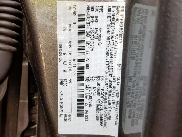 1FADP3N23EL344068 - 2014 FORD FOCUS TITA GRAY photo 10