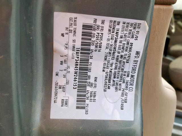 1FAFP34N45W246153 - 2005 FORD FOCUS ZX4 GREEN photo 10