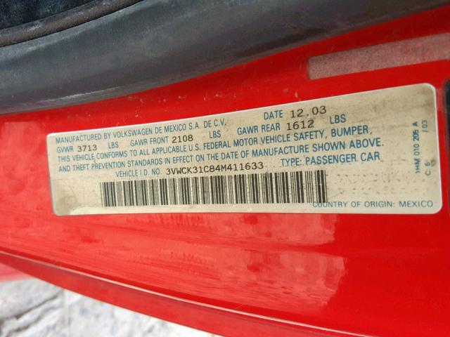 3VWCK31C84M411633 - 2004 VOLKSWAGEN NEW BEETLE Qırmızı foto 10