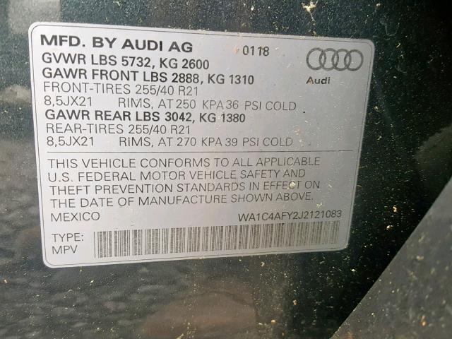 WA1C4AFY2J2121083 - 2018 AUDI SQ5 PRESTI GRAY photo 10