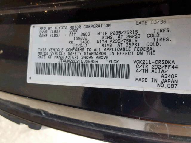 JT4UN22D2T0026456 - 1996 TOYOTA T100 XTRAC BLACK photo 10