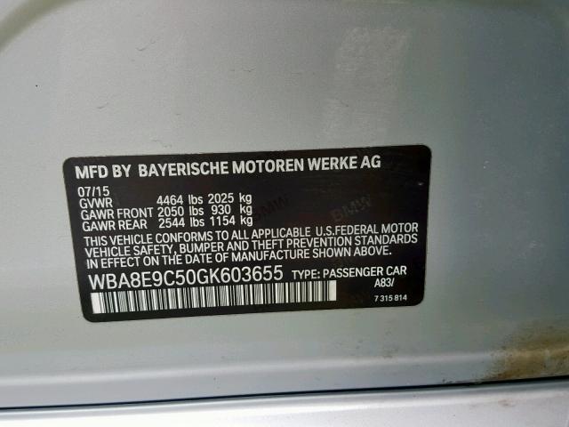 WBA8E9C50GK603655 - 2016 BMW 328 I SULE SILVER photo 10