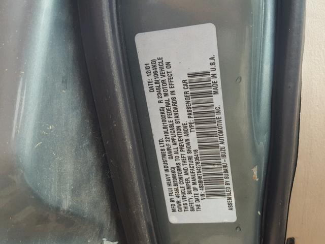 4S3BH675427635416 - 2002 SUBARU LEGACY OUT TEAL photo 10