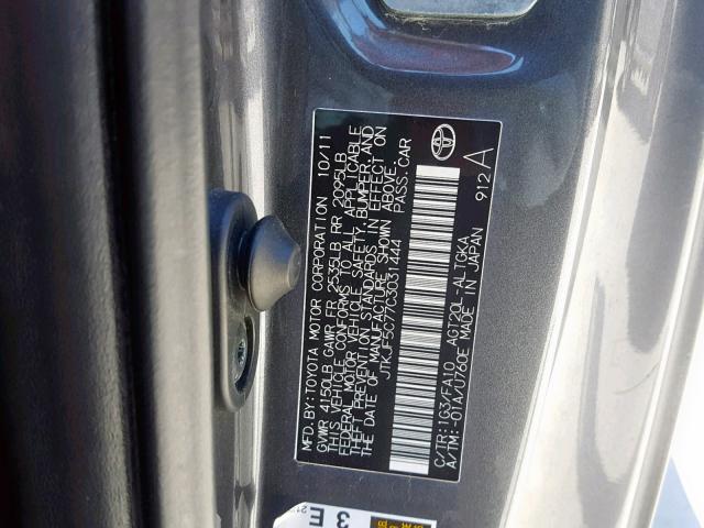 JTKJF5C77C3031444 - 2012 TOYOTA SCION TC ნაცრისფერი ფოტო 10