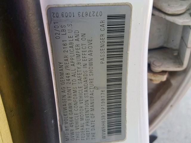 WVWRH63B31P198176 - 2001 VOLKSWAGEN PASSAT GLX 白色 照片 10