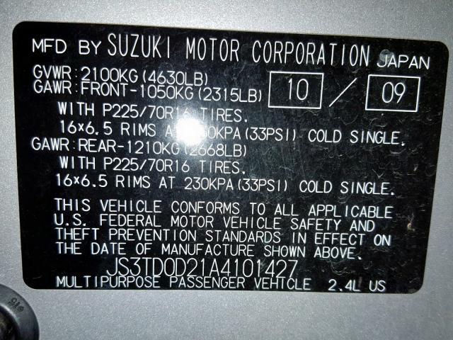 JS3TD0D21A4101427 - 2010 SUZUKI GRAND VITA SILVER photo 10