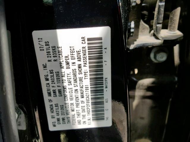 1HGCP2F86CA217991 - 2012 HONDA ACCORD EXL BLACK photo 10