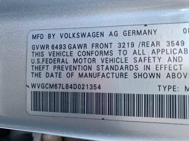 WVGCM67L84D021354 - 2004 VOLKSWAGEN TOUAREG 4. SILVER photo 10