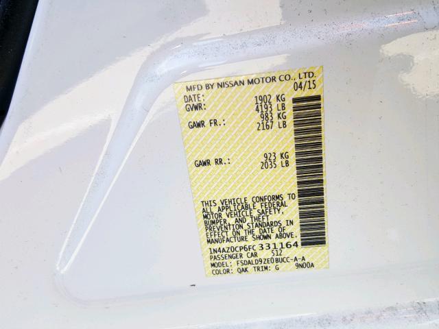 1N4AZ0CP6FC331164 - 2015 NISSAN LEAF S WHITE photo 10