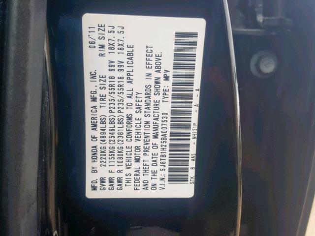 5J8TB1H25BA007530 - 2011 ACURA RDX BLACK photo 10