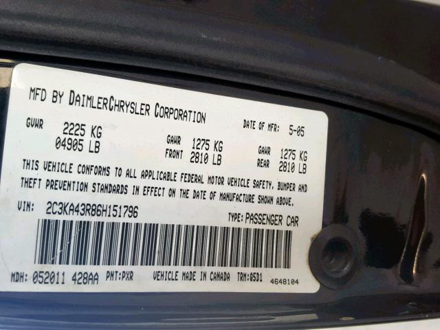 2C3KA43R86H151796 - 2006 CHRYSLER 300 BLACK photo 10