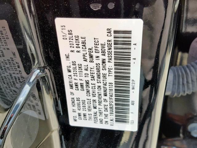 19UUB2F51FA016108 - 2015 ACURA TLX TECH BLACK photo 10