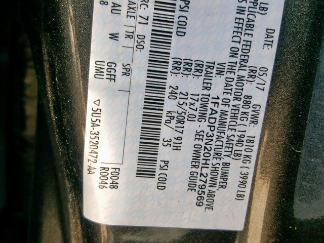 1FADP3N20HL279569 - 2017 FORD FOCUS TITA GRAY photo 10