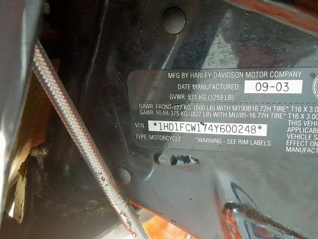 1HD1FCW174Y600248 - 2004 HARLEY-DAVIDSON FLHTCUI ORANGE photo 10