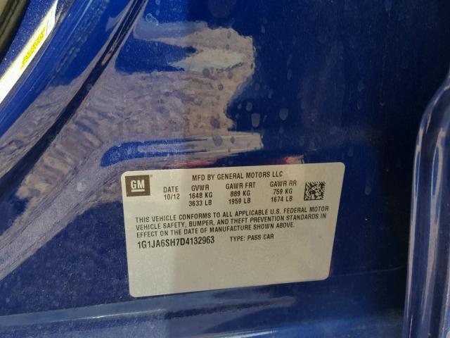 1G1JA6SH7D4132963 - 2013 CHEVROLET SONIC LS 蓝色 照片 10