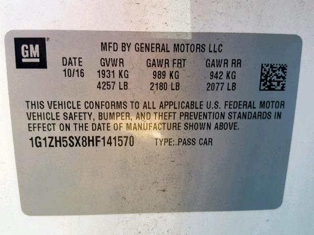 1G1ZH5SX8HF141570 - 2017 CHEVROLET MALIBU PRE WHITE photo 10