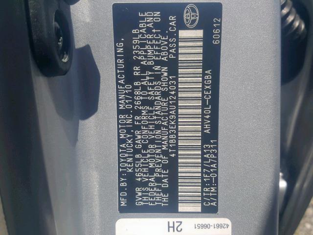 4T1BB3EK9AU124031 - 2010 TOYOTA CAMRY HYBR SILVER photo 10