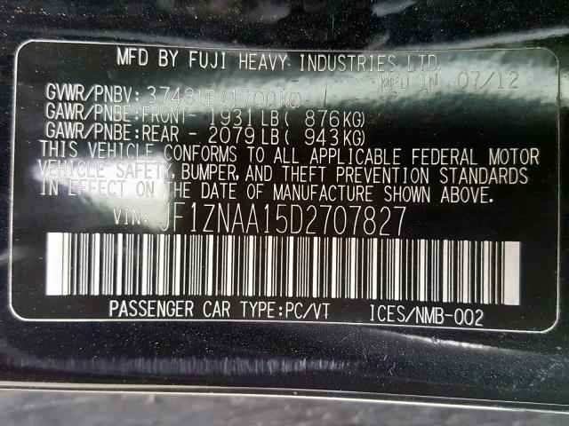 JF1ZNAA15D2707827 - 2013 TOYOTA SCION FR-S BLACK photo 10