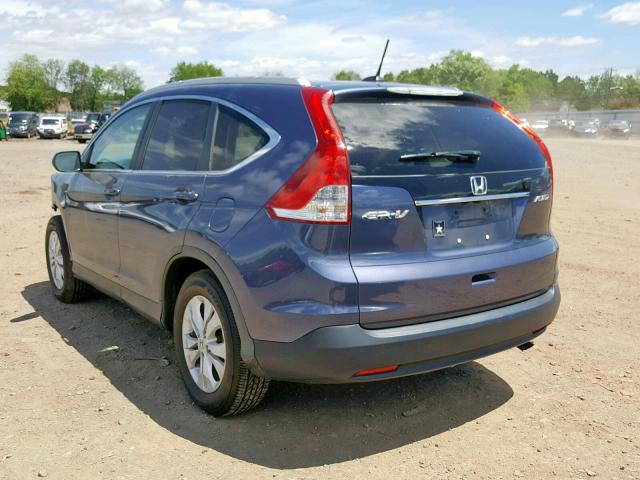 2HKRM4H72DH617140 - 2013 HONDA CR-V EXL BLUE photo 3