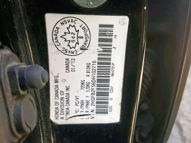 2HGFB2F56DH102716 - 2013 HONDA CIVIC LX BLACK photo 10