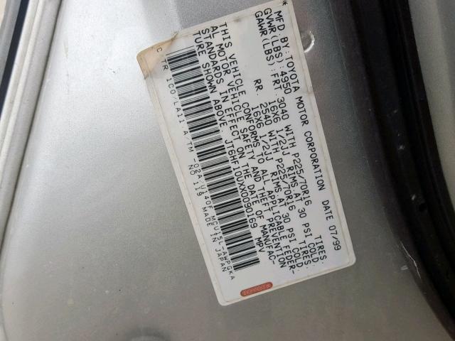 JT6HF10UXX0090169 - 1999 LEXUS RX 300 SILVER photo 10